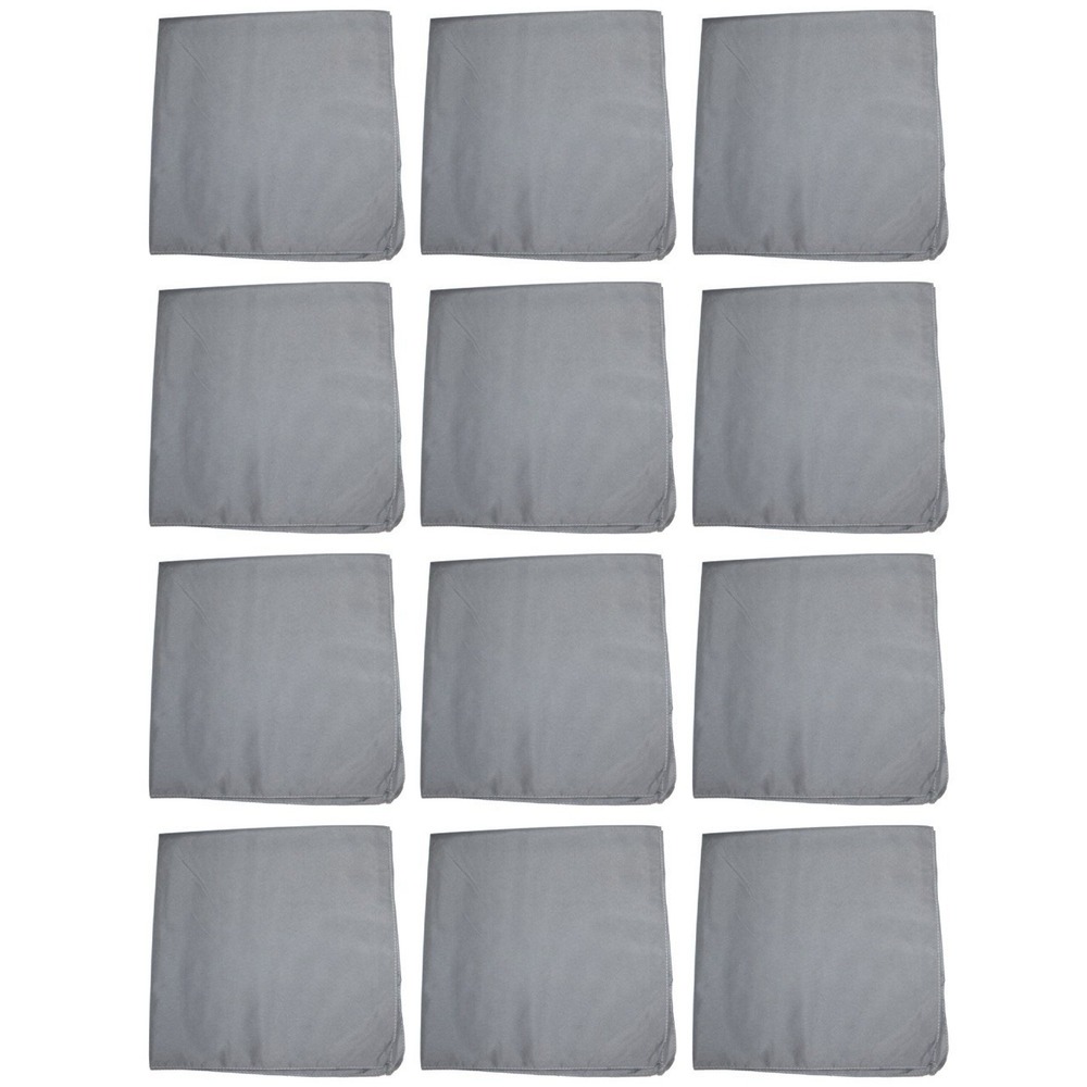 12 Pack Polyester Bandanas In Plain Color Ideal For Work Or Events 20x20"grey